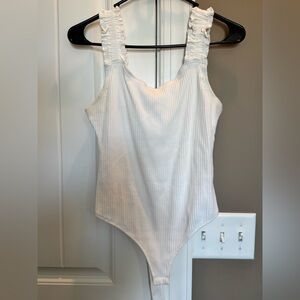 Elegant White Ruffled Strap Bodysuit Medium
